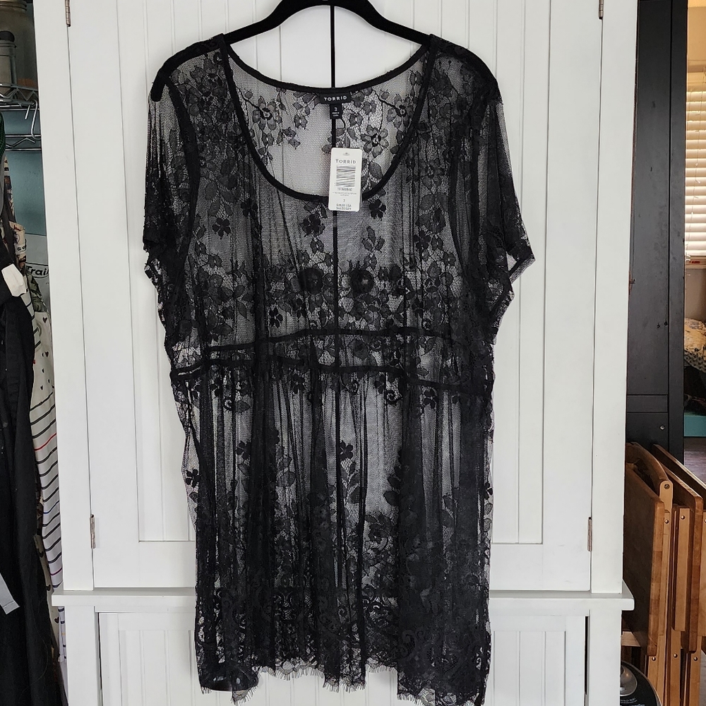 Torrid Sheer Black Babydoll Top Size 3 NWT